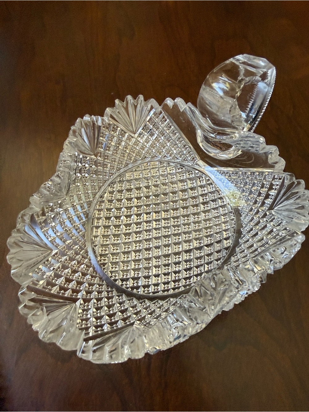 ABP American Brilliant Strawberry Diamond & fan cut Crystal Nappy dish Bowl